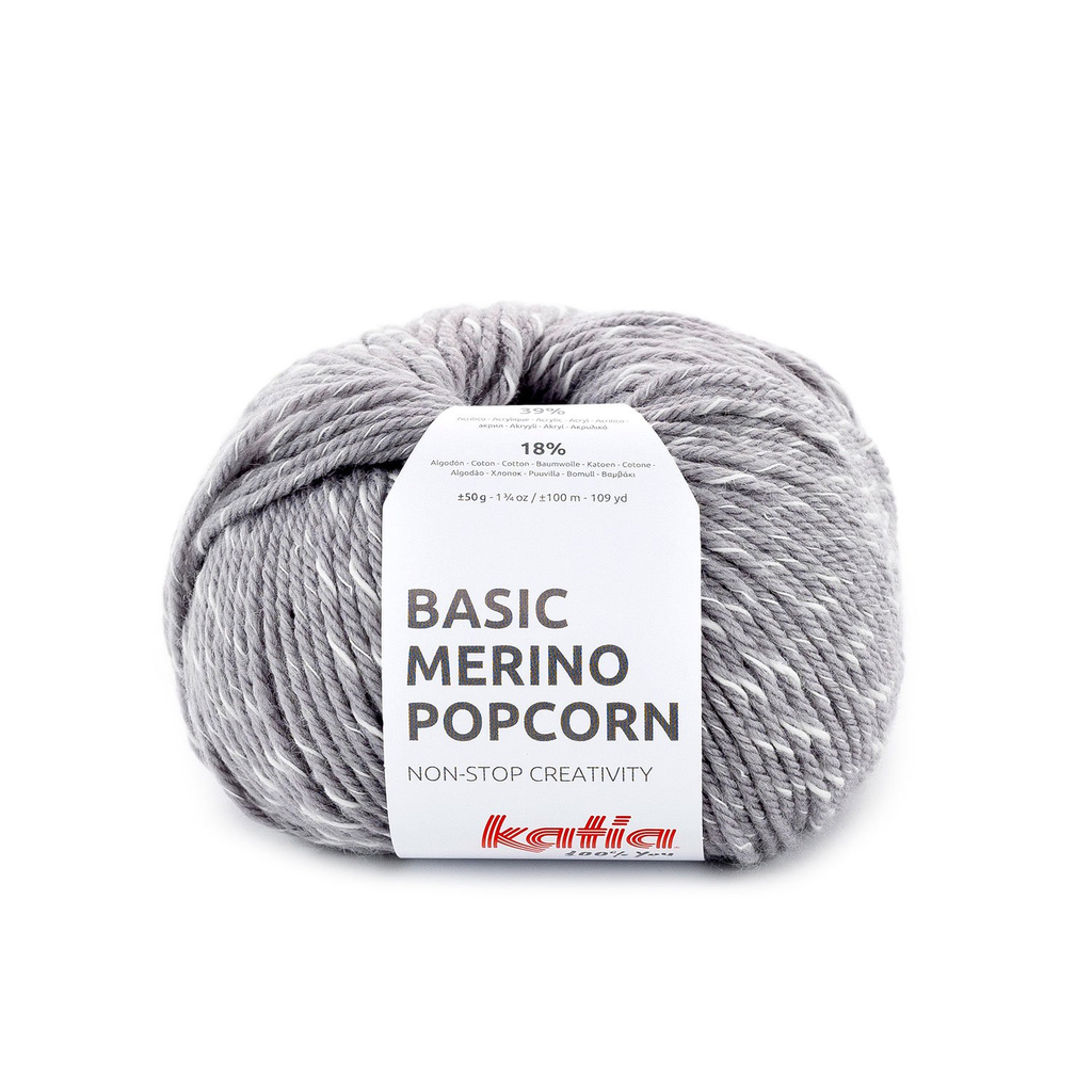 Basic Merino Popcorn - 103 Donker grijs - Wit