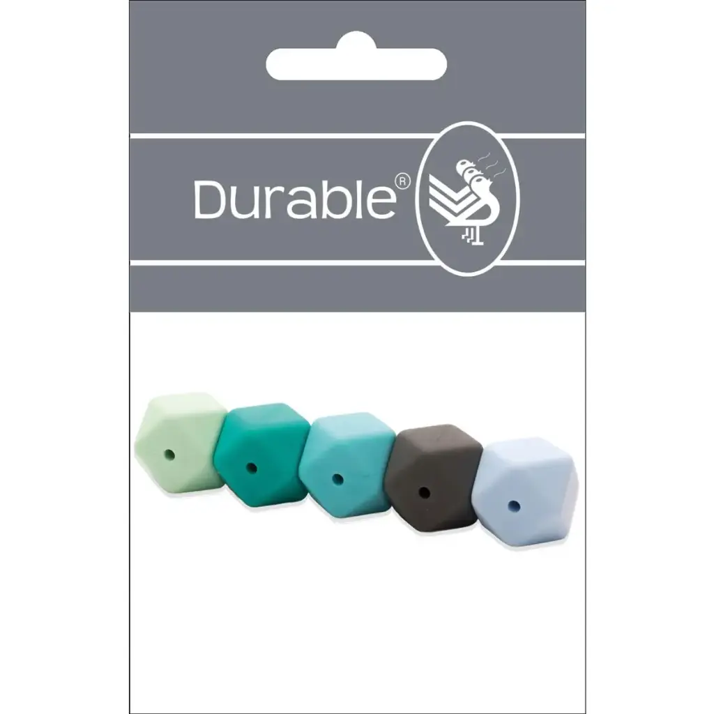 Silicone Hexagon kraal 17mm blauw/groen, 5 stuks
