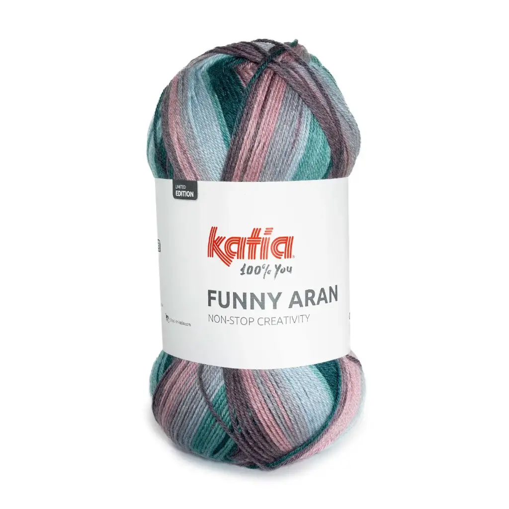Funny Aran - 303 Kauwgom roze-Blauw-Olieverf
