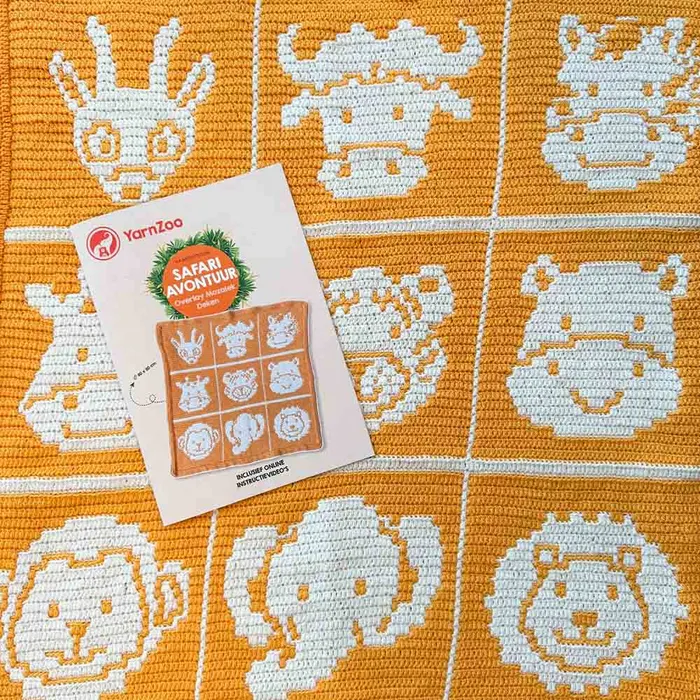 [9999-1589] Haakpatroon Safari Avontuur Mozaiek Deken - L. de Vries