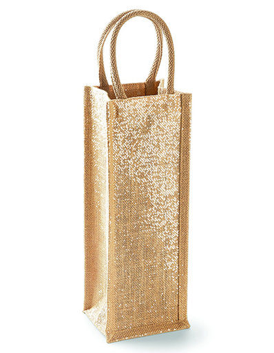 [WM433] Shimmer Jute Bottle Bag - Natural Gold
